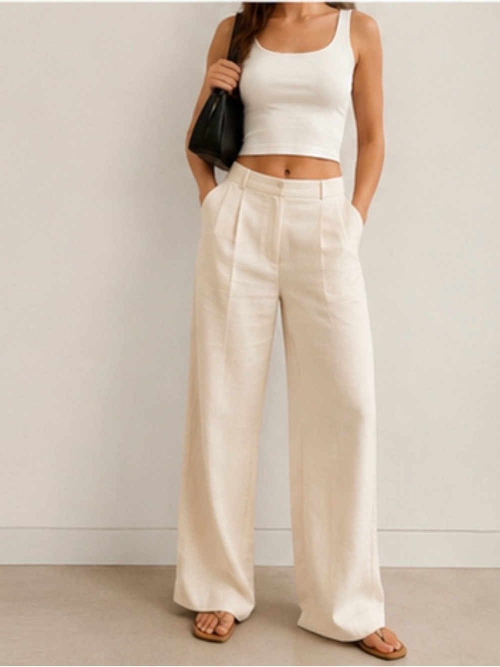 Zara Linen Blend Wide Leg Trousers Pants Size S 26 High Rise